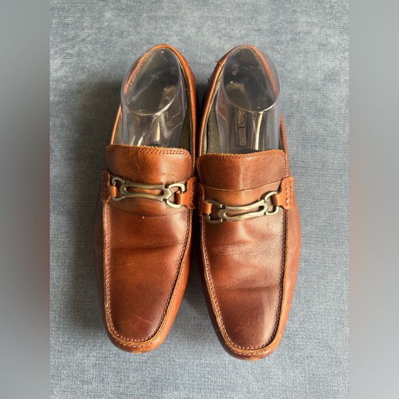 Stacy Adams Brown Leather Loafers Mens SZ 9.5M Slip On Chain Accent Professional - Picture 2 of 9